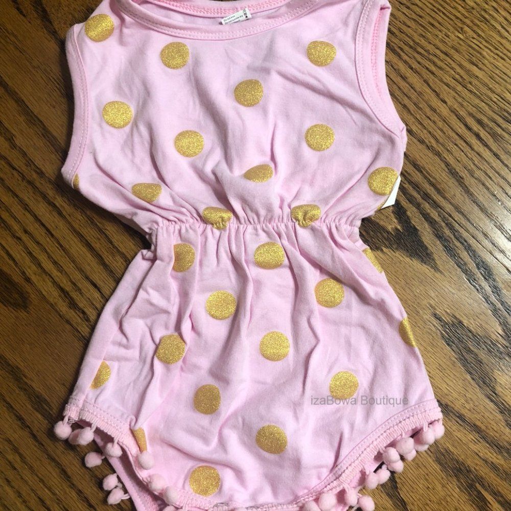 Pink & Gold Pom Pom Romper  5071M  12-24 Months NWT Boutique